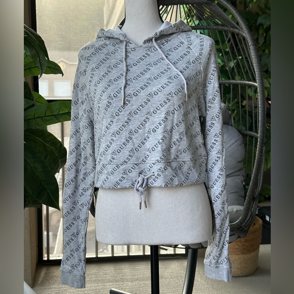 Guess Tops - GUESS Gray Crop Graphic Hoodie